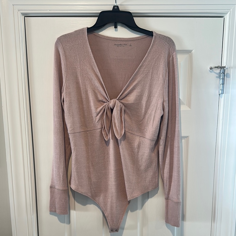 Abercrombie Pink Long Sleeve Tie-Front Bodysuit